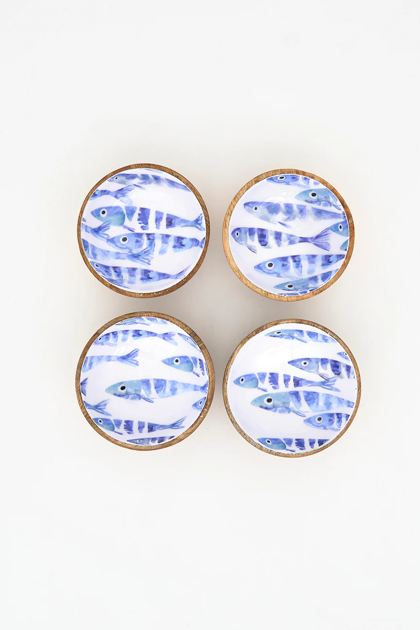 Batela Enamel Wooden Bowl With Fish Motif 8.5cm