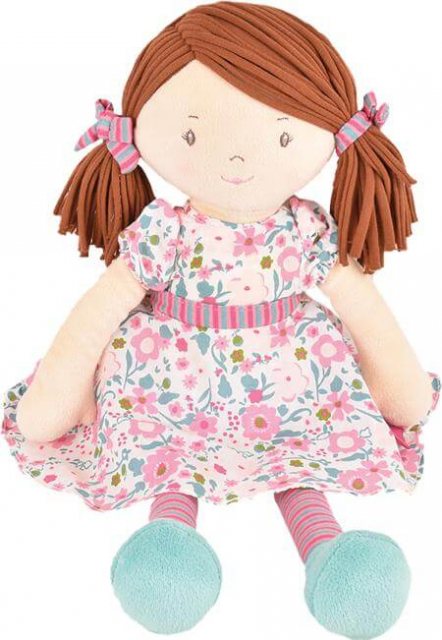 Katy - Dark Brown Hair with Pink & Sea Green Dress