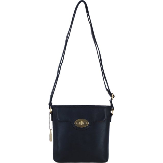 Ashwood Leather Twist Lock Croosbody Bag with Zip Top Closure - Black L33