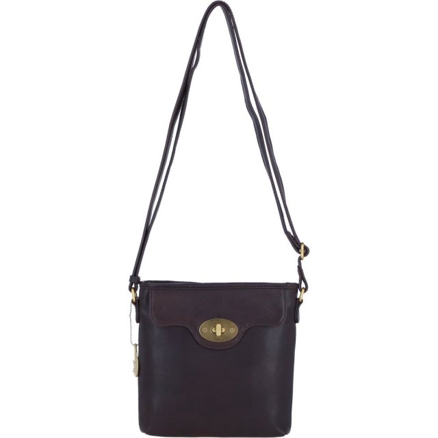 Ashwood Leather Twist Lock Crossbody Bag with Zip Top Closure - Brown L33