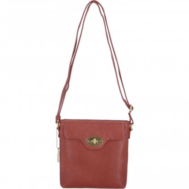 Ashwood Leather Twist Lock Crossbody Bag with Zip Top Closure - Tan L33