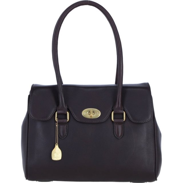 Ashwood Leather Twist Lock Large Shoulder Handbag - Brown L39