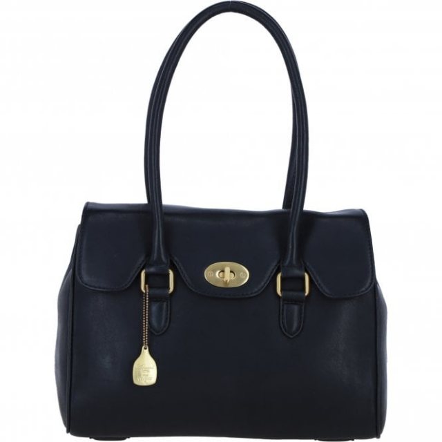 Ashwood Leather Twist Lock Large Shoulder Handbag - Black L39