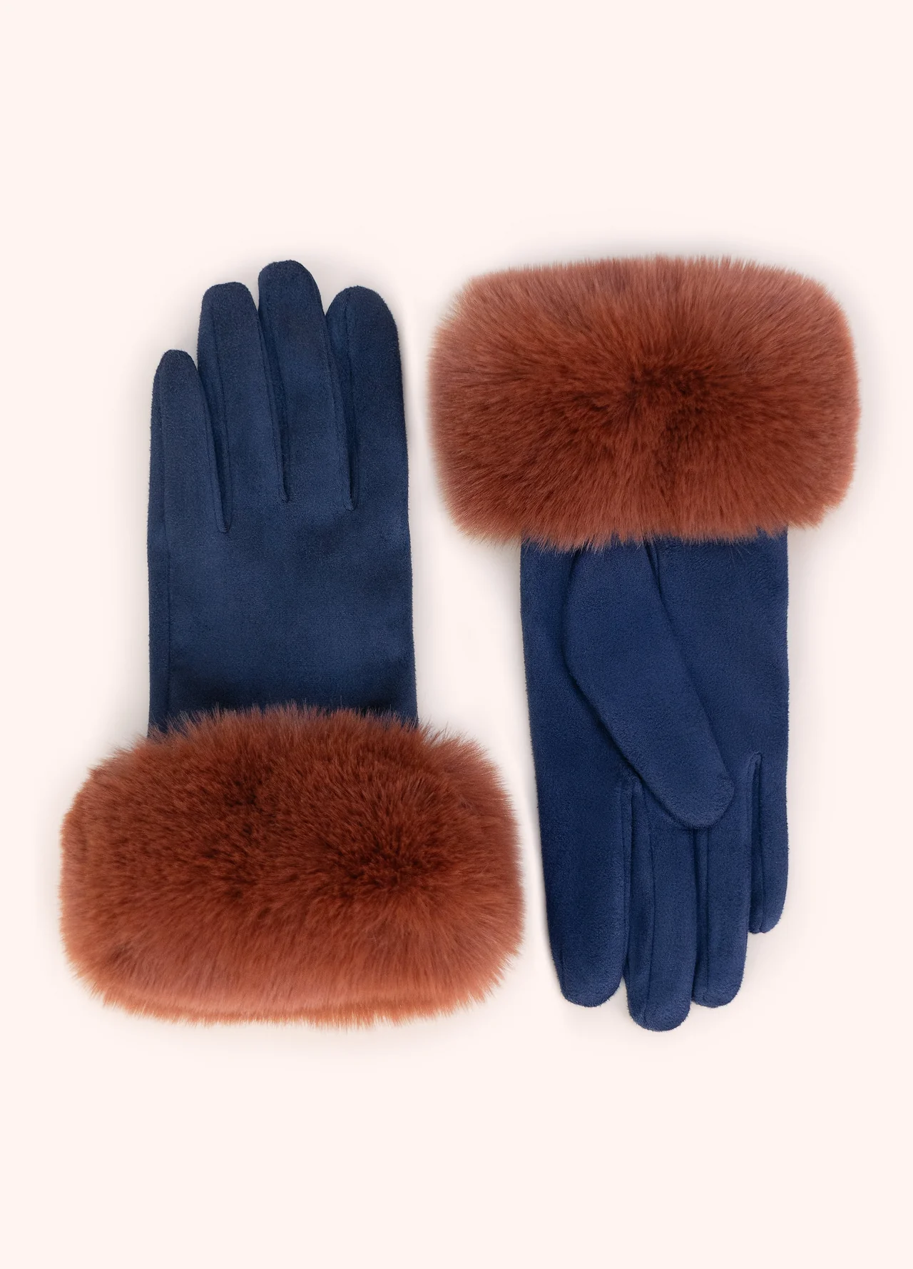 Powder Bettina Faux Suede/Fur Gloves - Navy