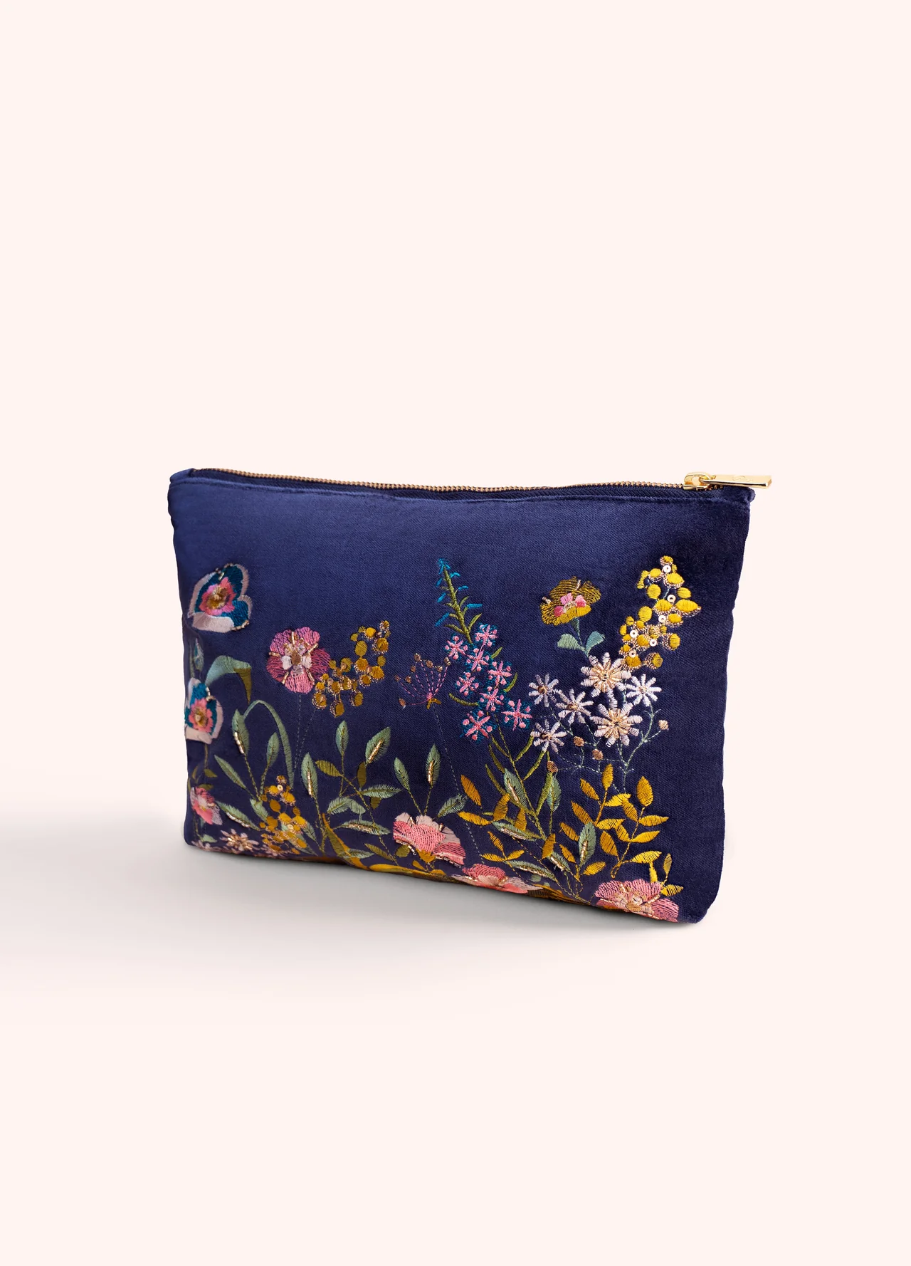 Powder Navy Floral Hedgerow Zip Pouch