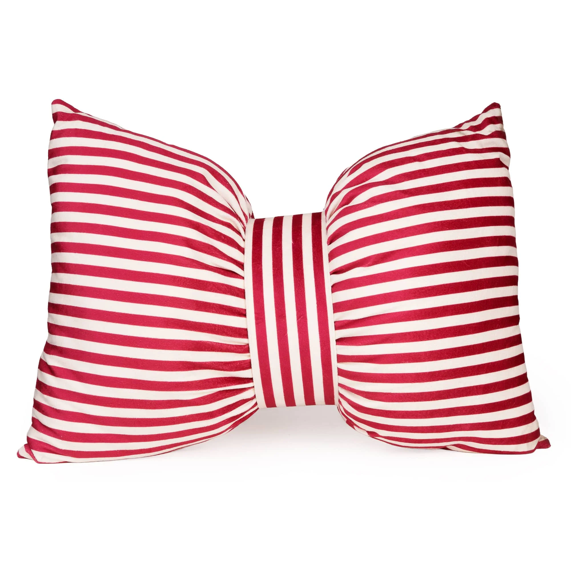 Christmas Bow Cushion Cotton Velvet Red/White 40x60cm