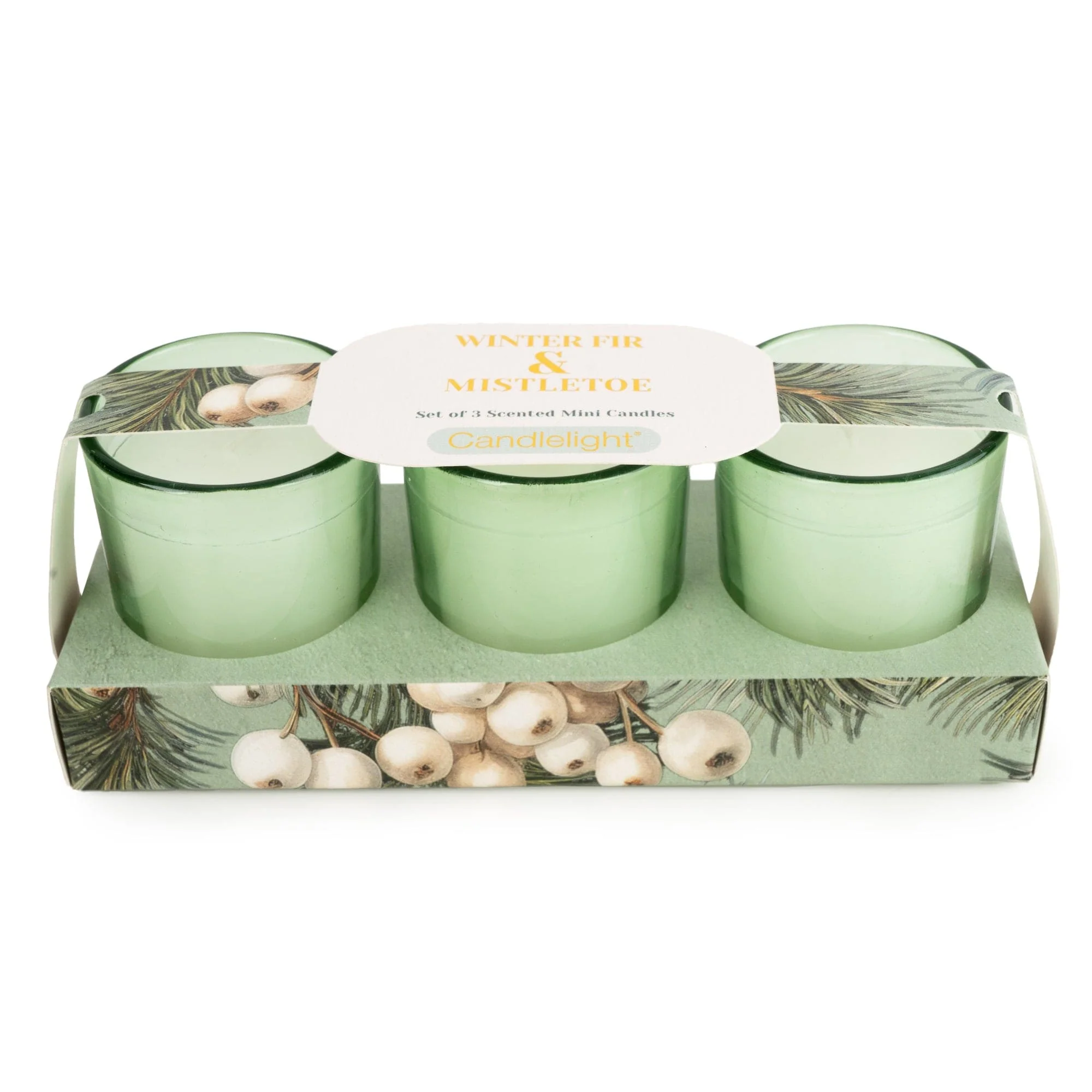 Candlelight Set of 3 Votive Candles - Winter Fir & Mistletoe