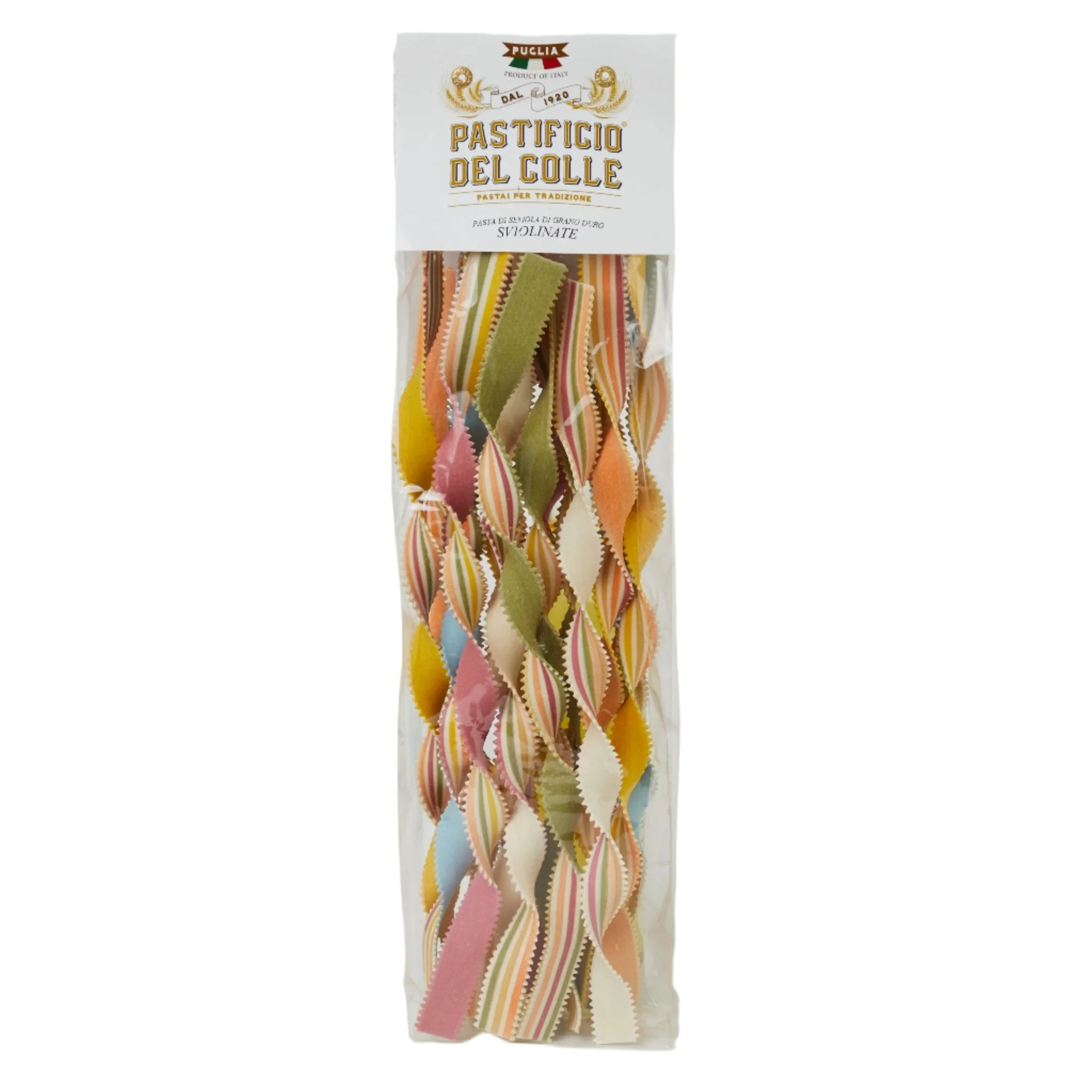Pastificio del Colle Sviolinata Long Stripey Twisted (multi-coloured and plain) Pasta Ribbons 250g