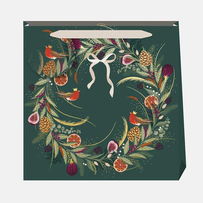 Sara Miller Fig Wreath Pine Green Large Gift Bag
