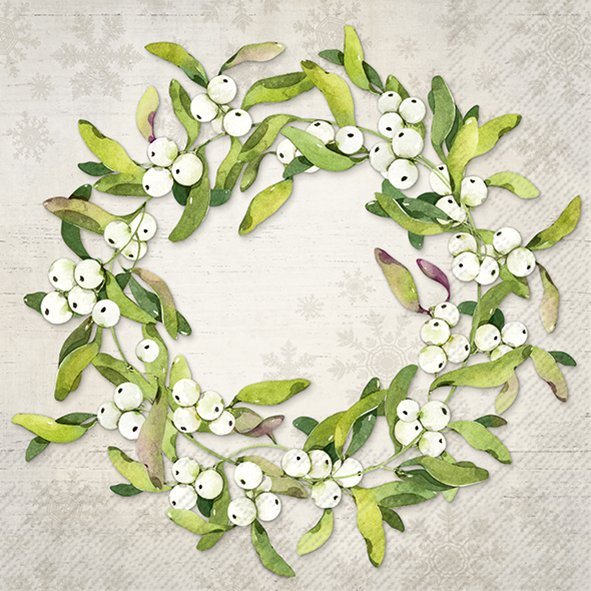 IHR Napkins Mistletoe Wreath Light Grey