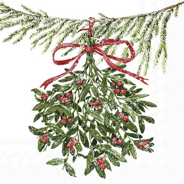 IHR Napkins Mistletoe Swag Cream