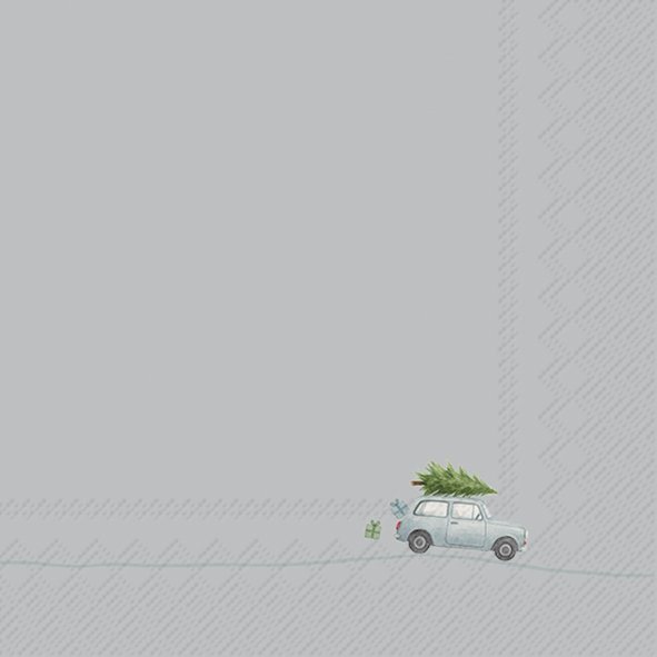 IHR Napkins Tiny Christmas Car Grey