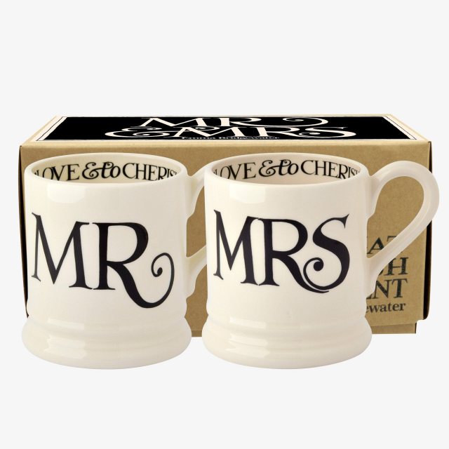 Emma Bridgewater Black Toast Mr & Mrs 1/2 Pint Mugs