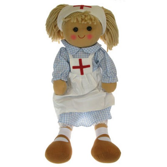 Powell Craft Powell Craft Rag Doll with Blue Floral Dress & Pinny