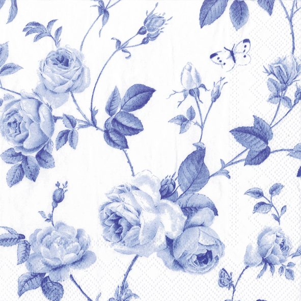 Napkins Rambling Rose White Blue