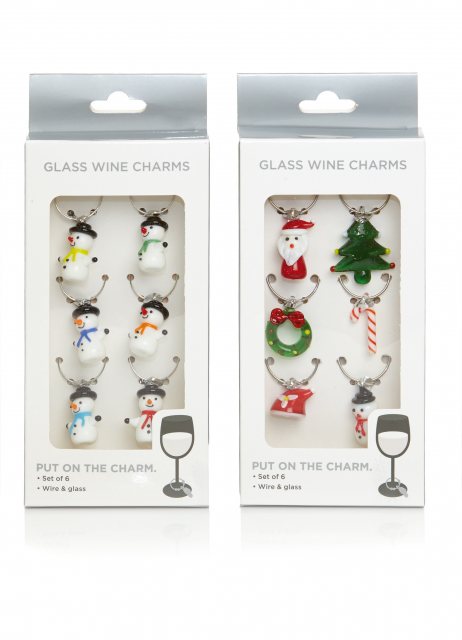 S/6 Wine Glass Charms Snowman Santa Mix 2 Assorted