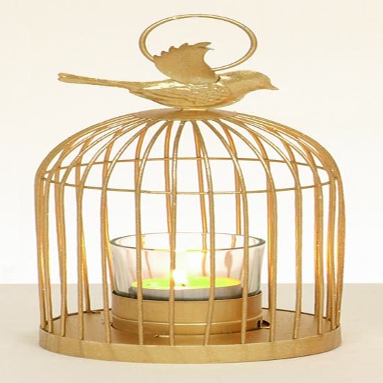 21cm Gold Bird Cage T Light