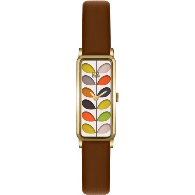 Orla Kiely Leff Amsterdam Tube Watch D42 Brass with Black Leather Strap