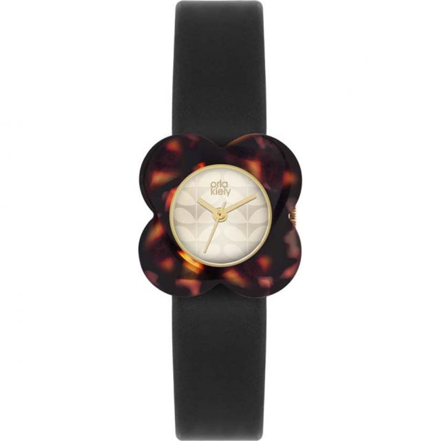 Orla Kiely Leff Amsterdam Tube Watch D42 Black with Black Leather Strap