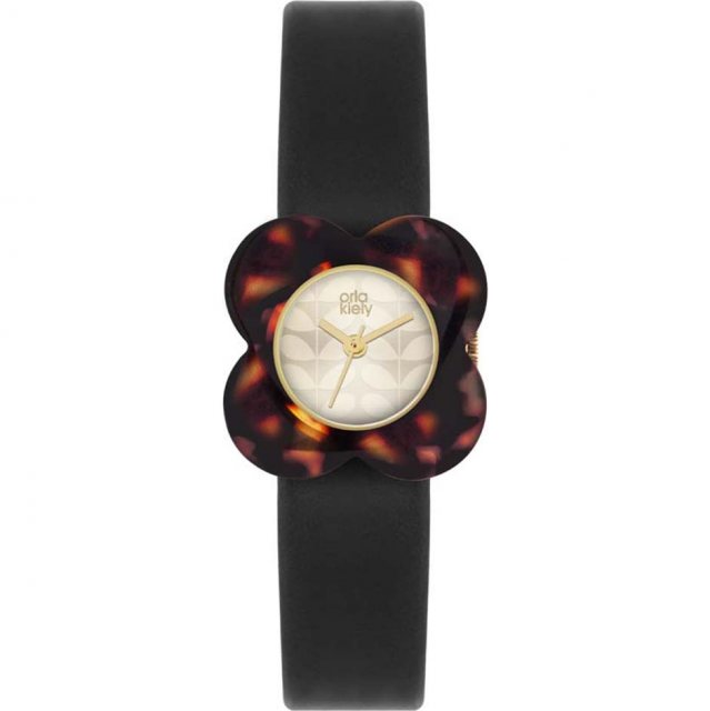 Orla Kiely Leff Amsterdam Tube Watch D42 Brass with Black Leather Strap