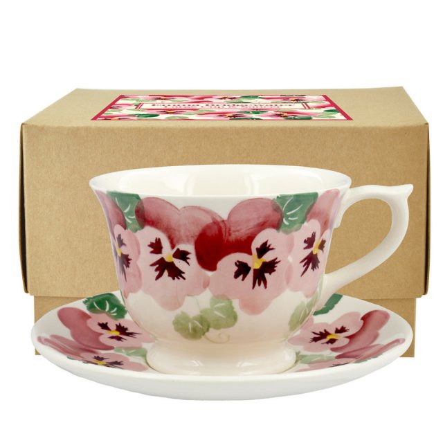Emma Bridgewater Pink Pansy Large Teacup & Saucer Boxed