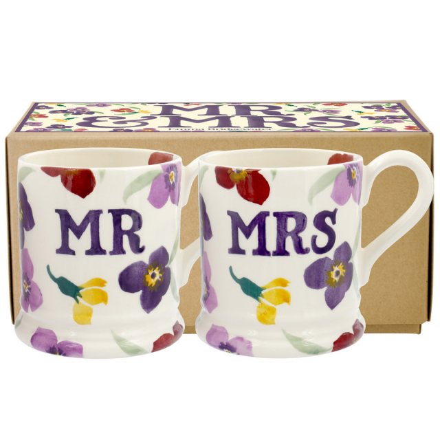 Emma Bridgewater Wallflower Mr & Mrs S/2 0.5pt Mugs Boxed