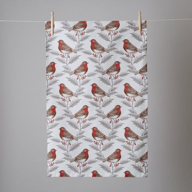 Thornback & Peel Robin & Holly Tea Towel