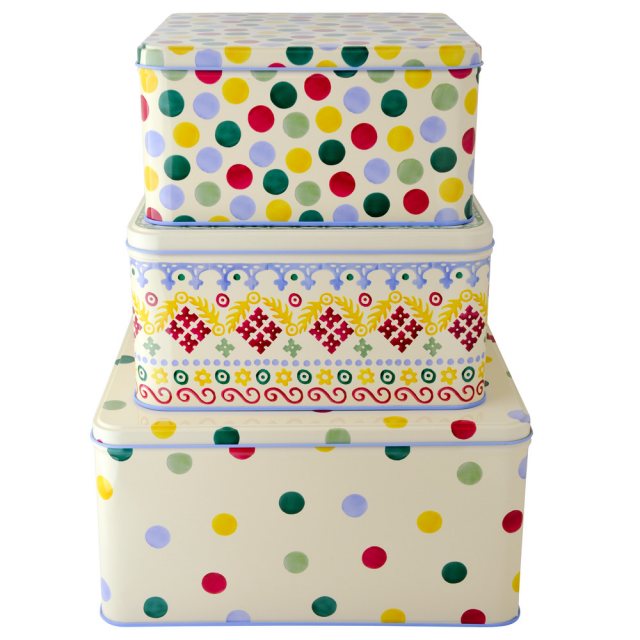 Emma Bridgewater Polka Set 3 Square Cake Tins Kitchen Storage
