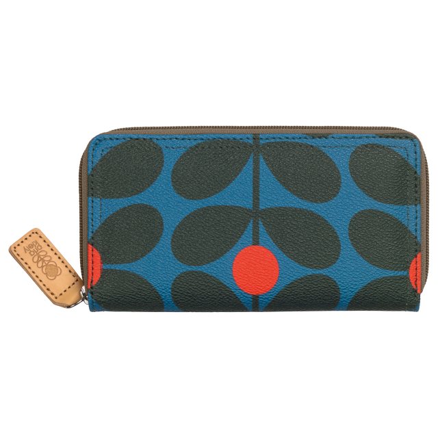 Orla Kiely Ashwood 8 Card Zip Large Leather Purse - Black