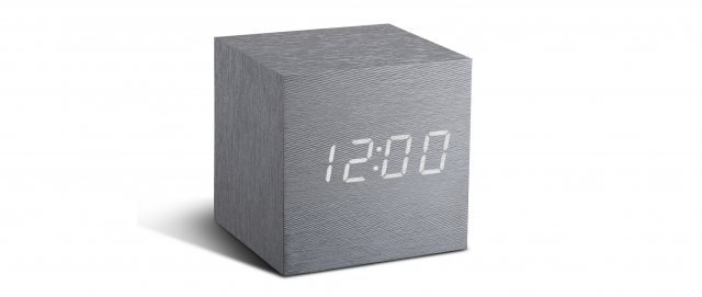 Gingko Cube Aluminium Click Clock White LED