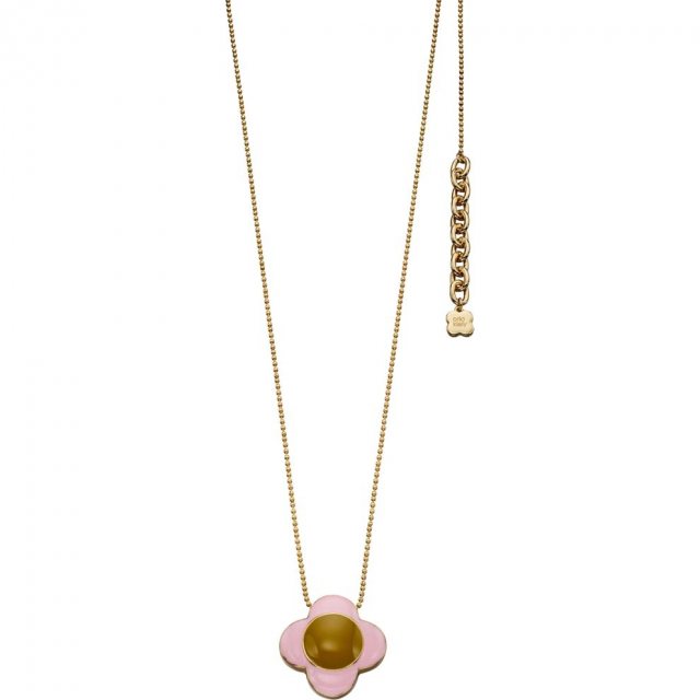 Orla Kiely Gold Pink Green Enamel Flower Drop Necklace