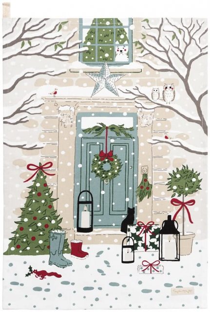 Sophie Allport Holly & Berry Scene Tea Towel