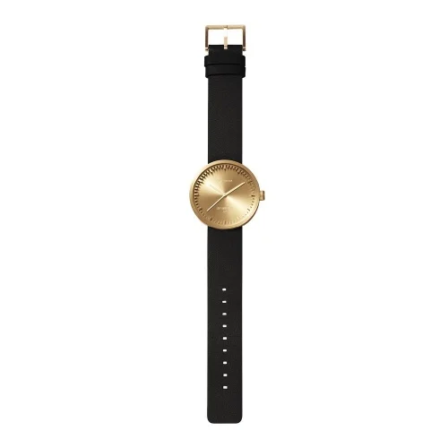 Leff Amsterdam Tube Watch D42 Brass with Black Leather Strap