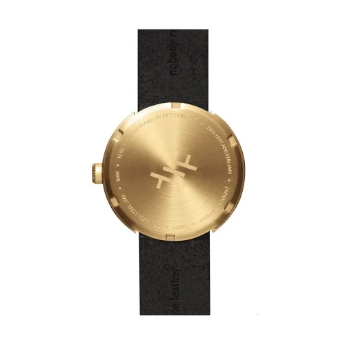 Leff Amsterdam Tube Watch D42 Brass with Black Leather Strap