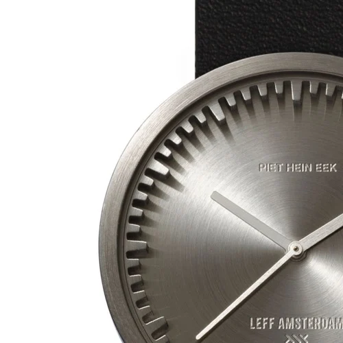 Leff Amsterdam Tube Watch D38 Steel with Black Leather Strap