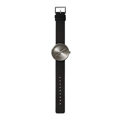 Leff Amsterdam Tube Watch D38 Steel with Black Leather Strap