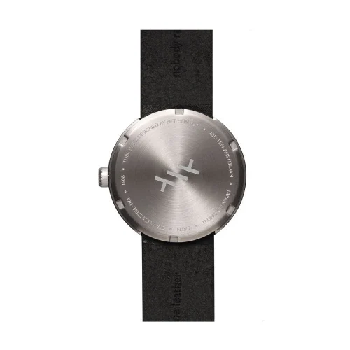 Leff Amsterdam Tube Watch D38 Steel with Black Leather Strap