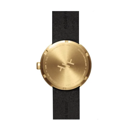 Leff Amsterdam Tube Watch D38 Brass with Black Leather Strap