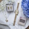 Sara Miller Hanging Charm Gold Mesh/Champagne Strap Watch