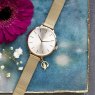 Sara Miller Hanging Charm Gold Mesh/Champagne Strap Watch