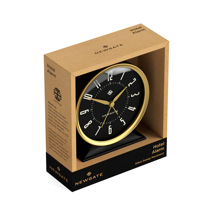 Newgate Hotel Alarm Clock in Black and Brass