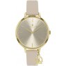 Sara Miller Hanging Charm Gold Beige Leather Strap Watch