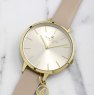 Sara Miller Hanging Charm Gold Beige Leather Strap Watch