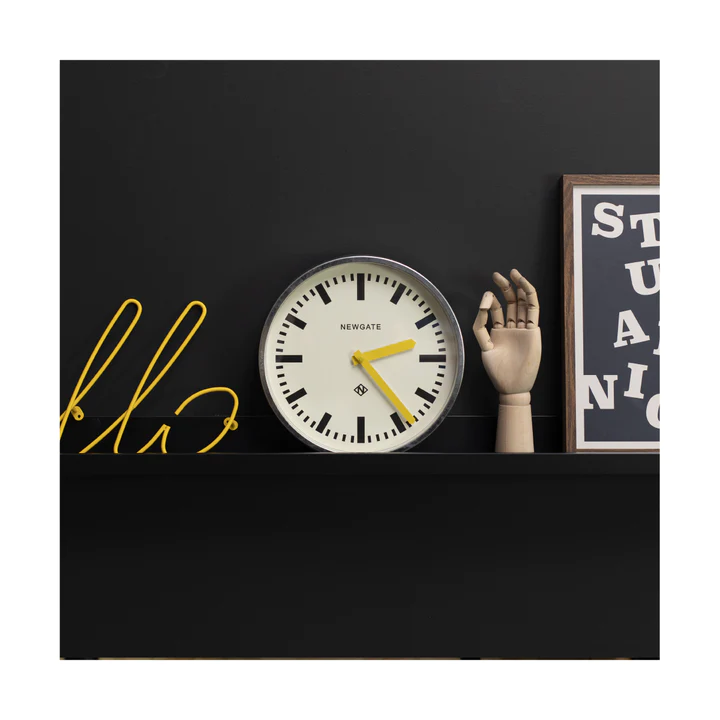 Newgate Luggage Wall Clock in Galvanised and Yellow