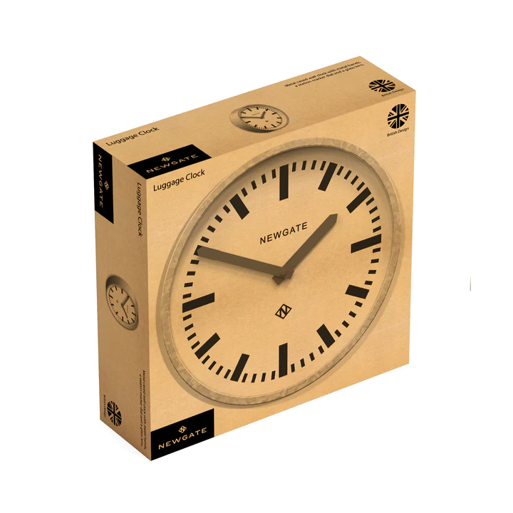 Newgate Luggage Wall Clock in Galvanised and Yellow