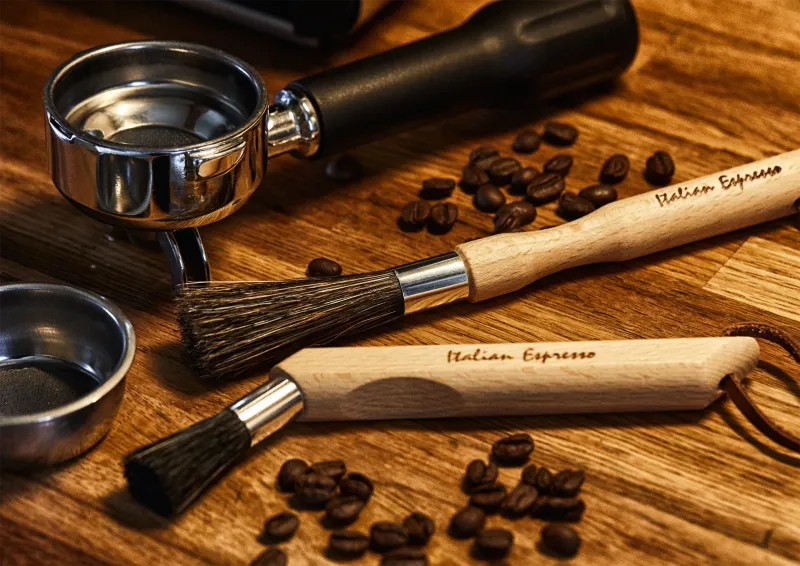 Redecker Espresso Maker Brush with Curved Handle Oiled Beechwood