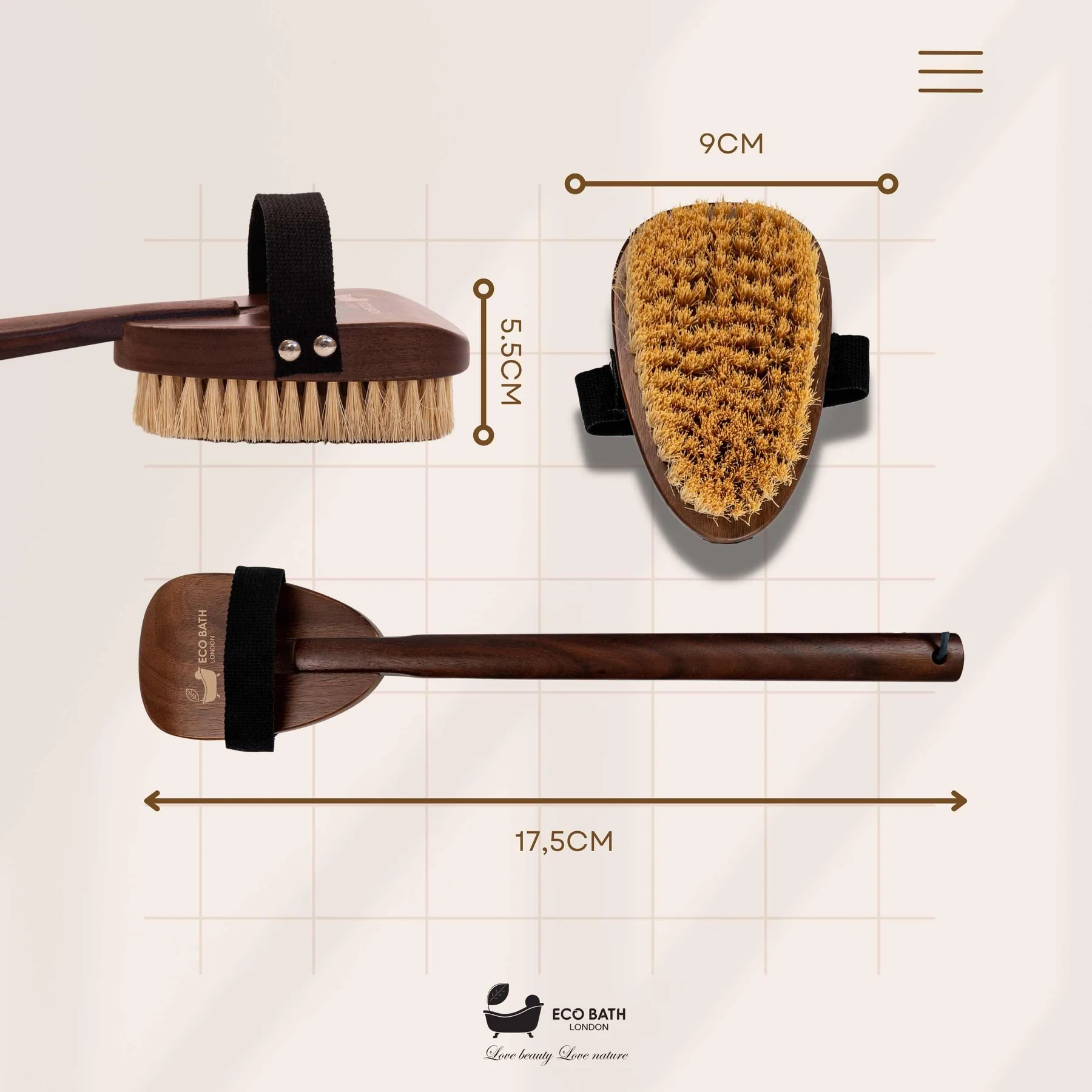 Eco Bath Natural Sisal Walnut Wood Body Brush