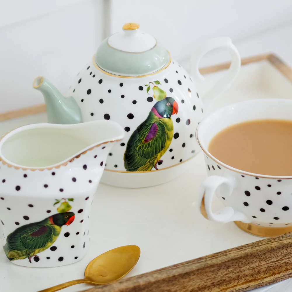 Yvonne Ellen Parrot Polka Dots Tea for One