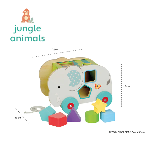 Orange Tree Jungle Elephant Pull Along Shape Sorter