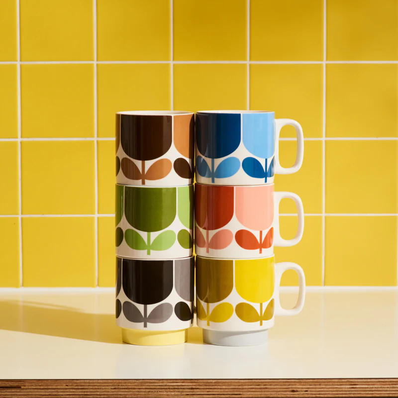 Orla Kiely Set of 2 Mugs Block Flower Slate/Ochre